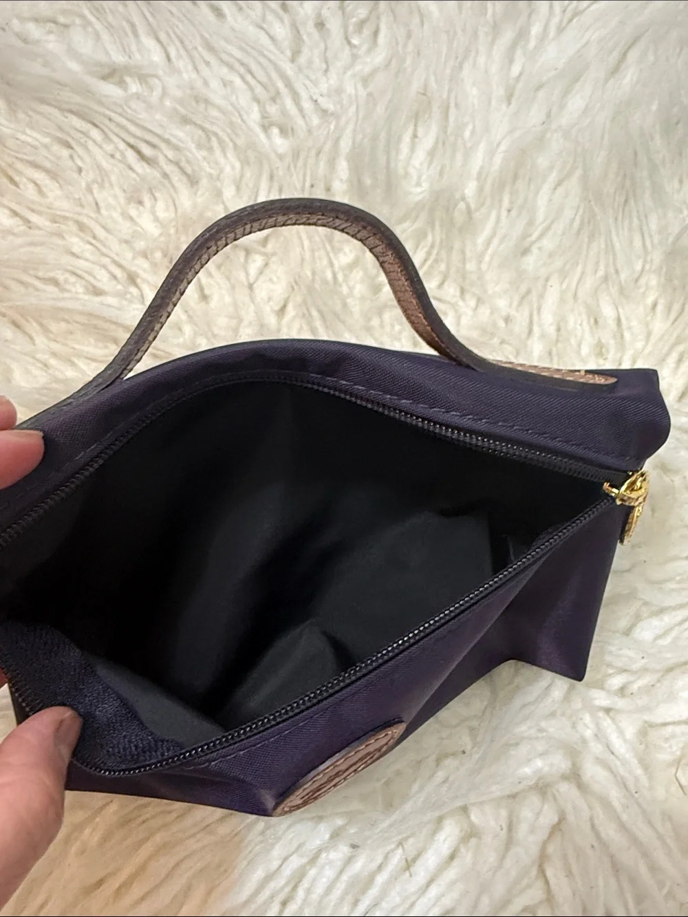 Longchamp Dark Purple and Brown Small Cosmetic Pouch